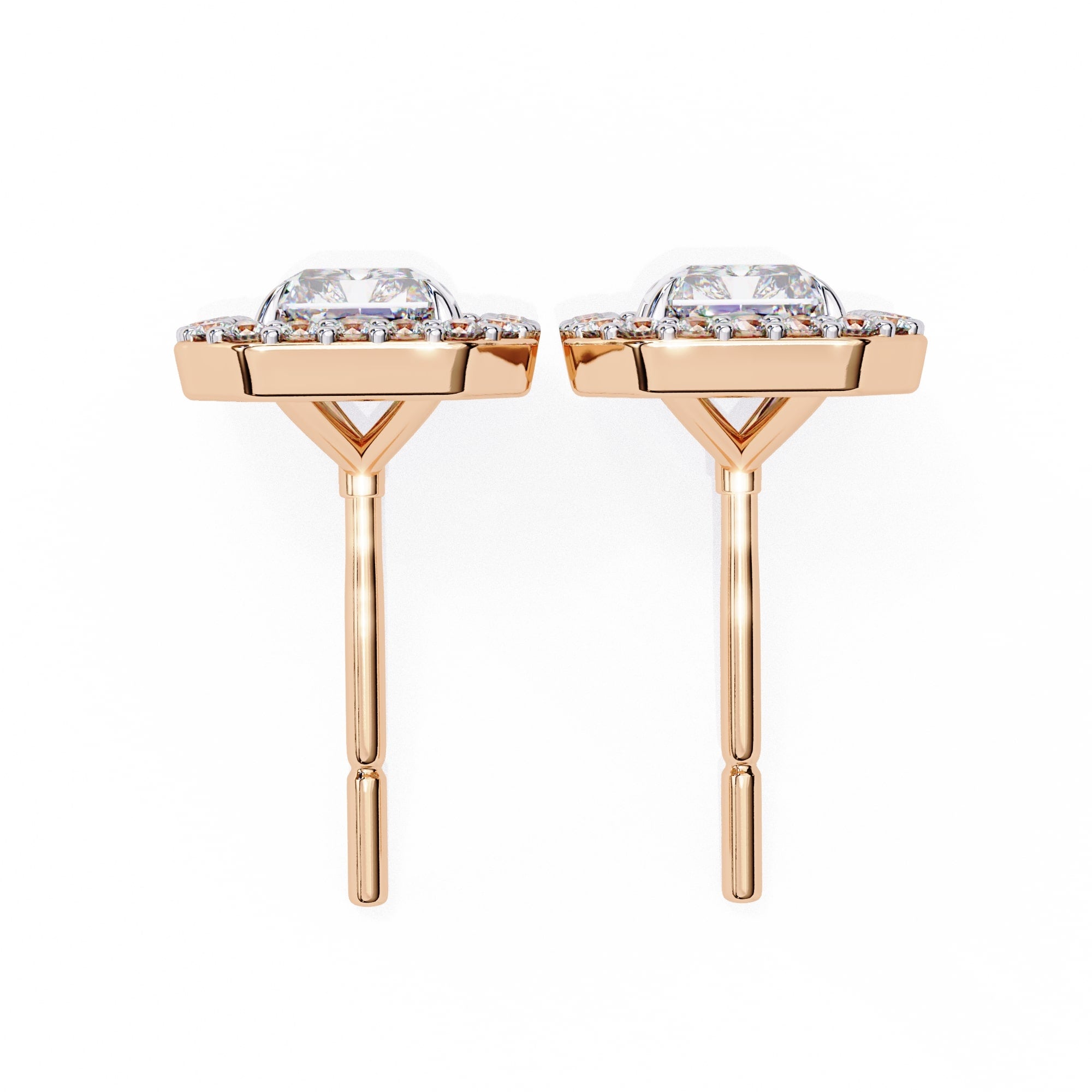 Radiant Diamond Stud Earrings Halo Style