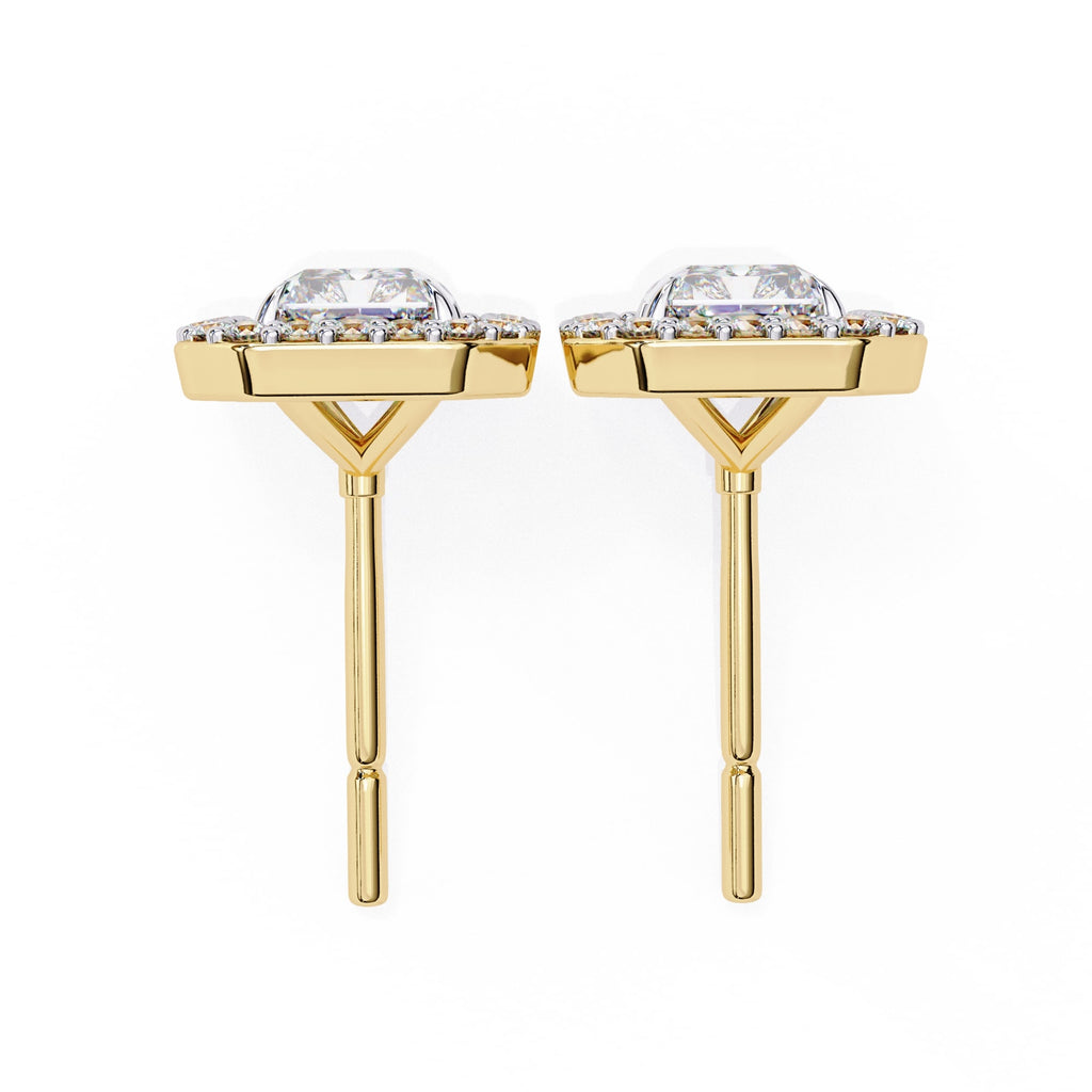 Radiant Diamond Stud Earrings Halo Style