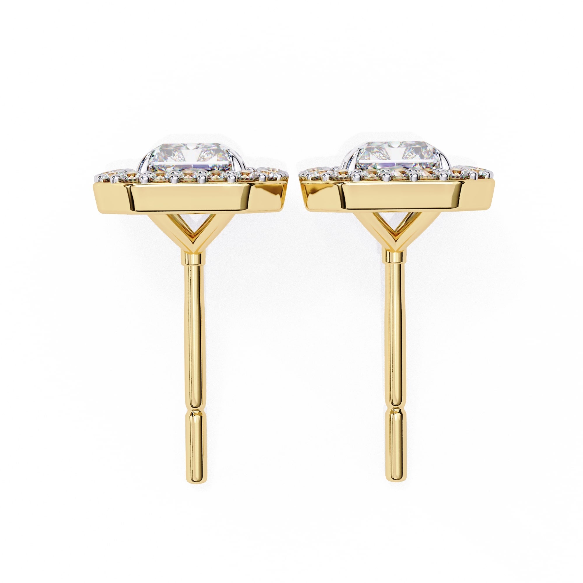 Radiant Diamond Stud Earrings Halo Style