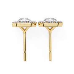 Radiant Diamond Stud Earrings Halo Style