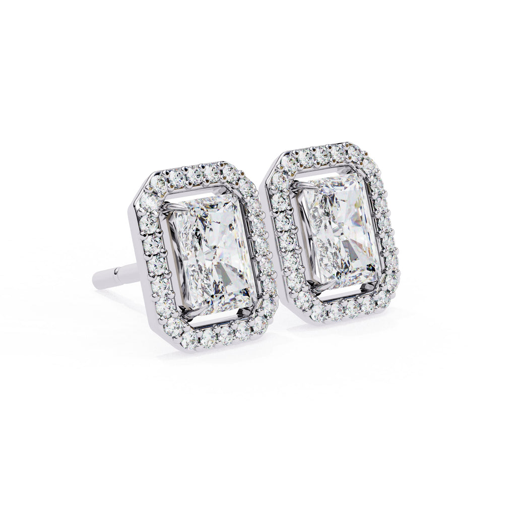 Radiant Diamond Stud Earrings Halo Style