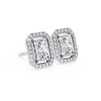 Radiant Diamond Stud Earrings Halo Style
