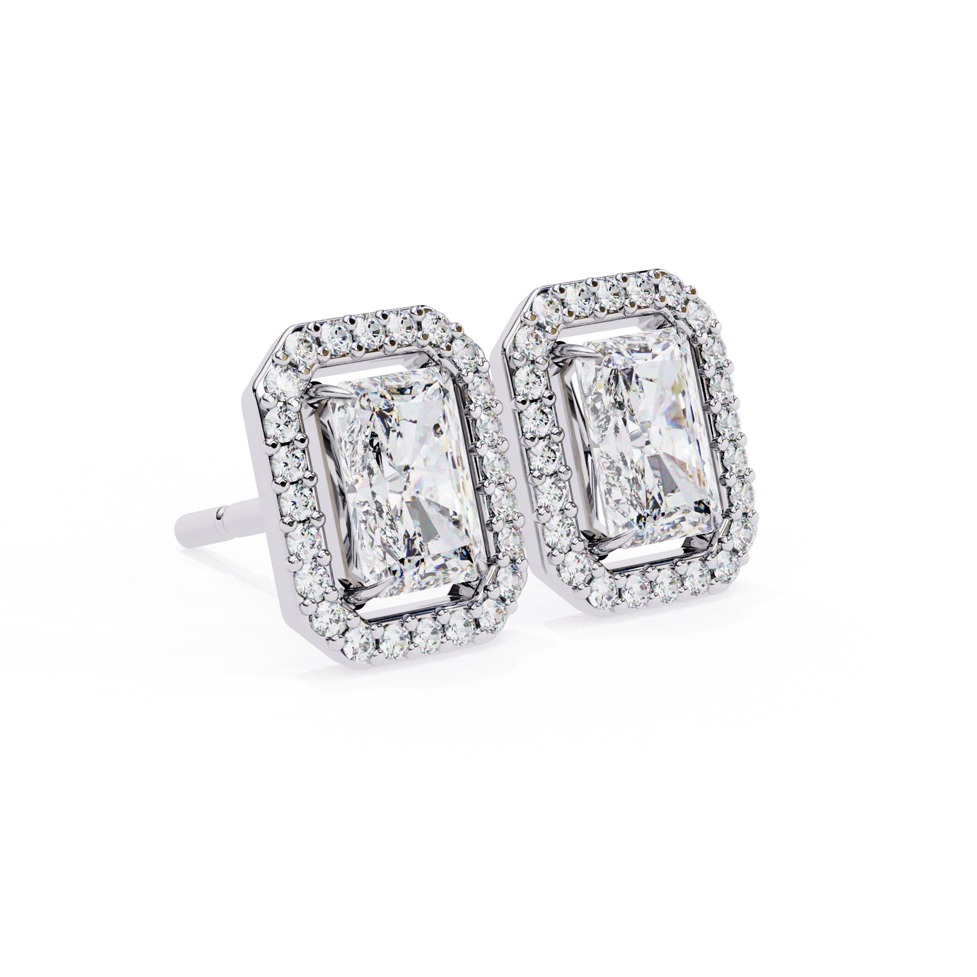 Radiant Diamond Stud Earrings Halo Style