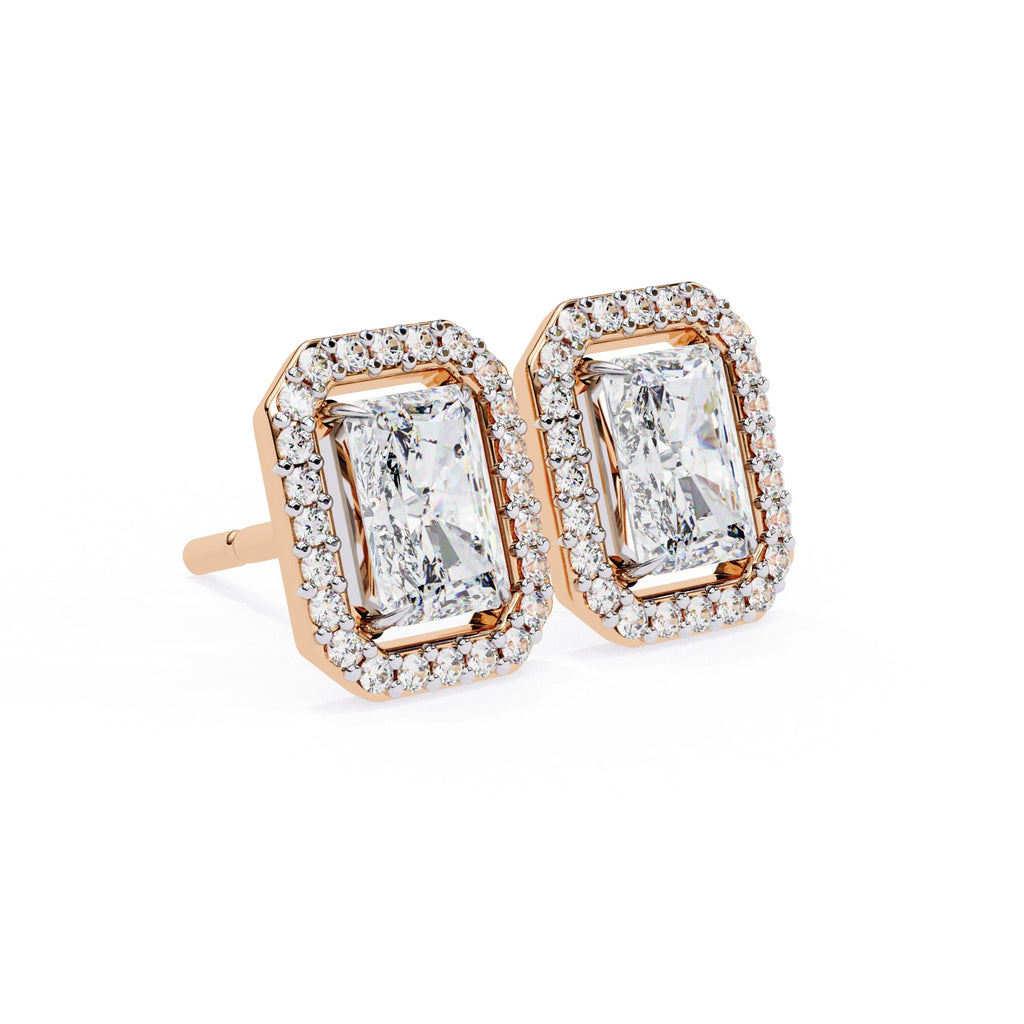 Radiant Diamond Stud Earrings Halo Style