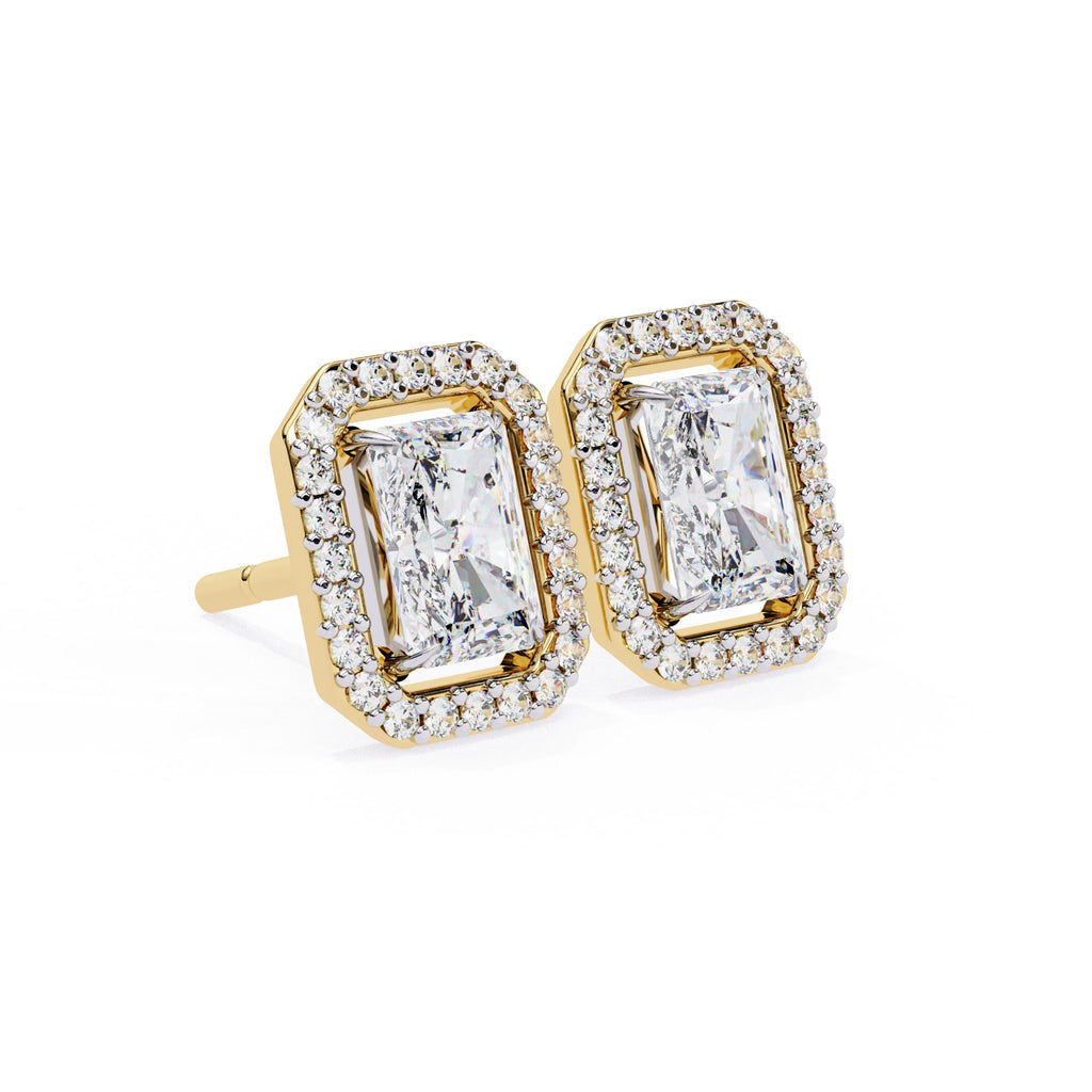Radiant Diamond Stud Earrings Halo Style