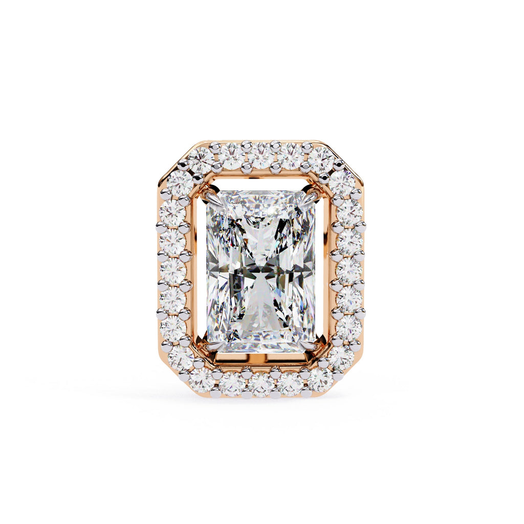 Radiant Diamond Stud Earrings Halo Style