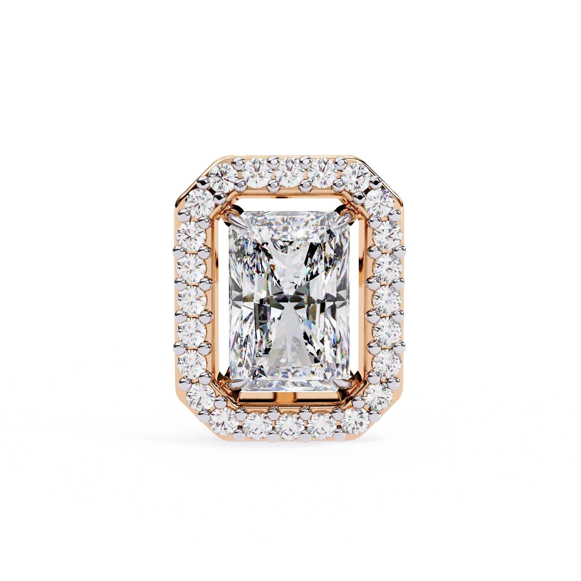 Radiant Diamond Stud Earrings Halo Style