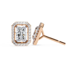 Radiant Diamond Stud Earrings Halo Style