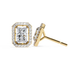 Radiant Diamond Stud Earrings Halo Style