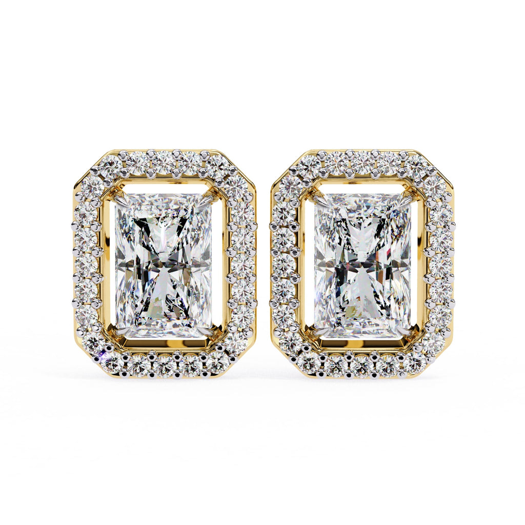 Radiant Diamond Stud Earrings Halo Style