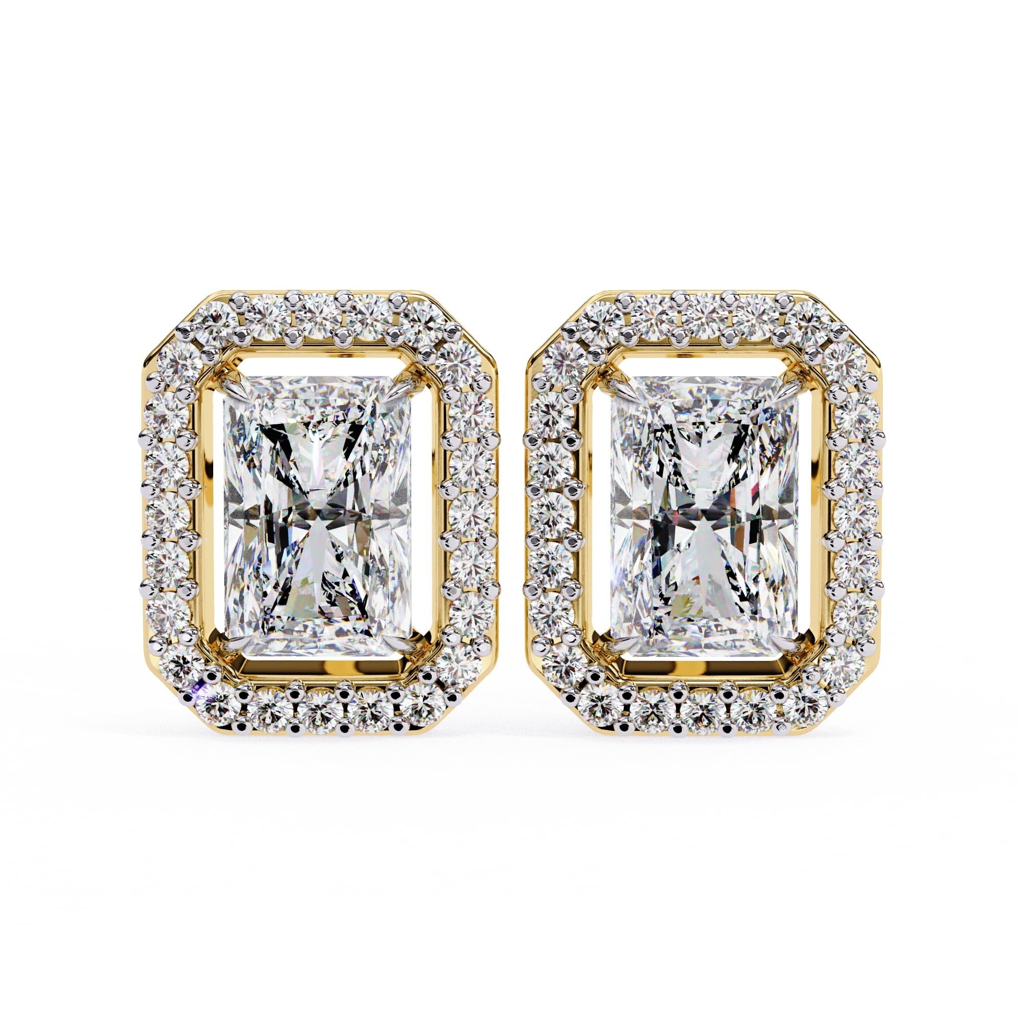 Radiant Diamond Stud Earrings Halo Style