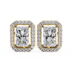 Radiant Diamond Stud Earrings Halo Style