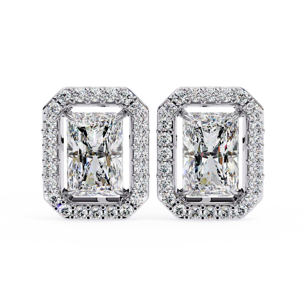 2 Carat Radiant Cut Lab Diamond Halo Stud Earrings