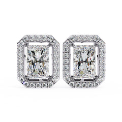 Radiant Diamond Stud Earrings Halo Style
