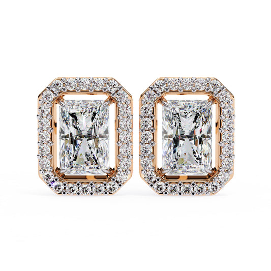 Radiant Diamond Stud Earrings Halo Style