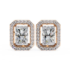Radiant Diamond Stud Earrings Halo Style
