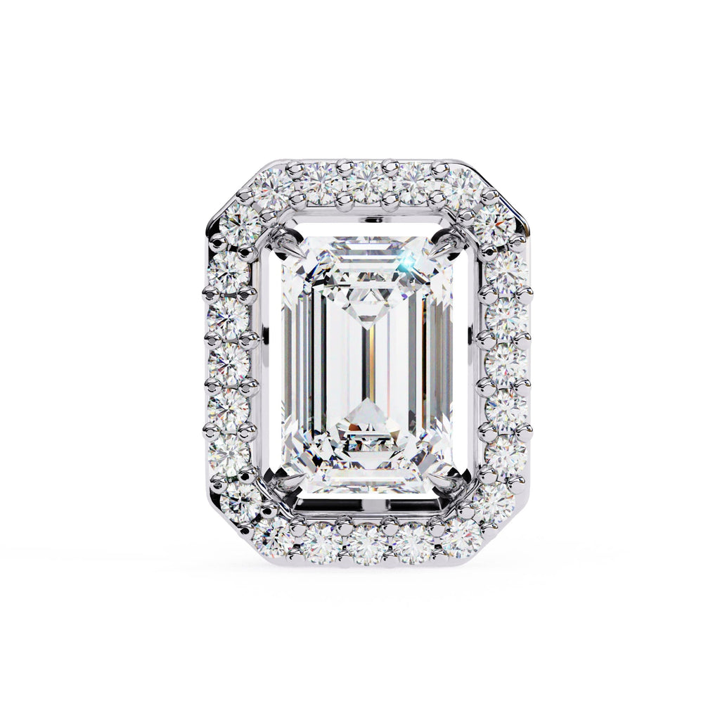 Emerald Diamond Stud Earrings Halo Style