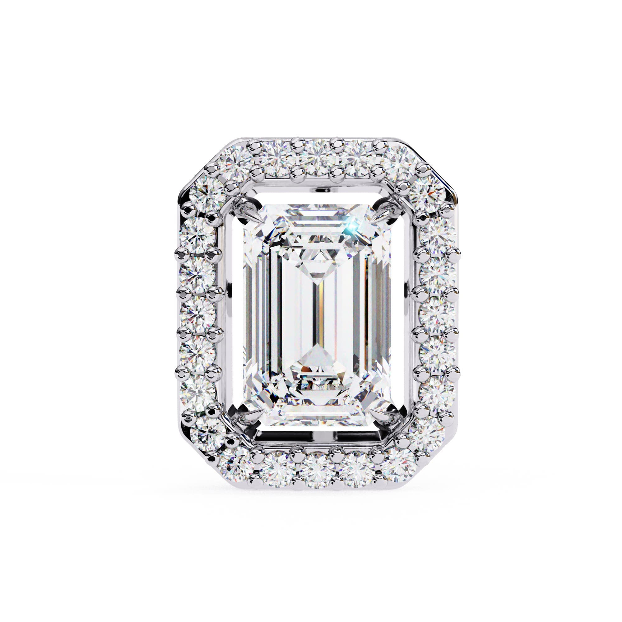 Emerald Diamond Stud Earrings Halo Style