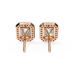 Emerald Diamond Stud Earrings Halo Style