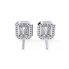 Emerald Diamond Stud Earrings Halo Style
