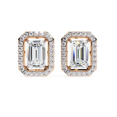 Emerald Diamond Stud Earrings Halo Style