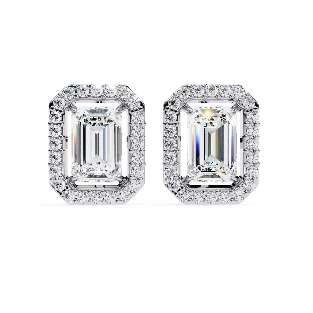 1.72 Carat Lab Created Emerald Cut Diamond Halo Stud Earrings