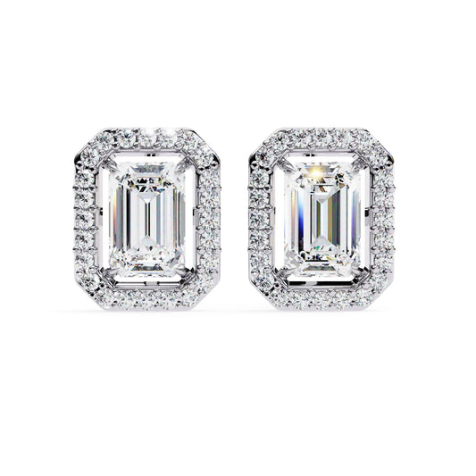 Emerald Diamond Stud Earrings Halo Style