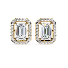 Emerald Diamond Stud Earrings Halo Style