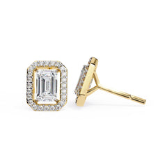 Emerald Diamond Stud Earrings Halo Style