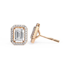 Emerald Diamond Stud Earrings Halo Style