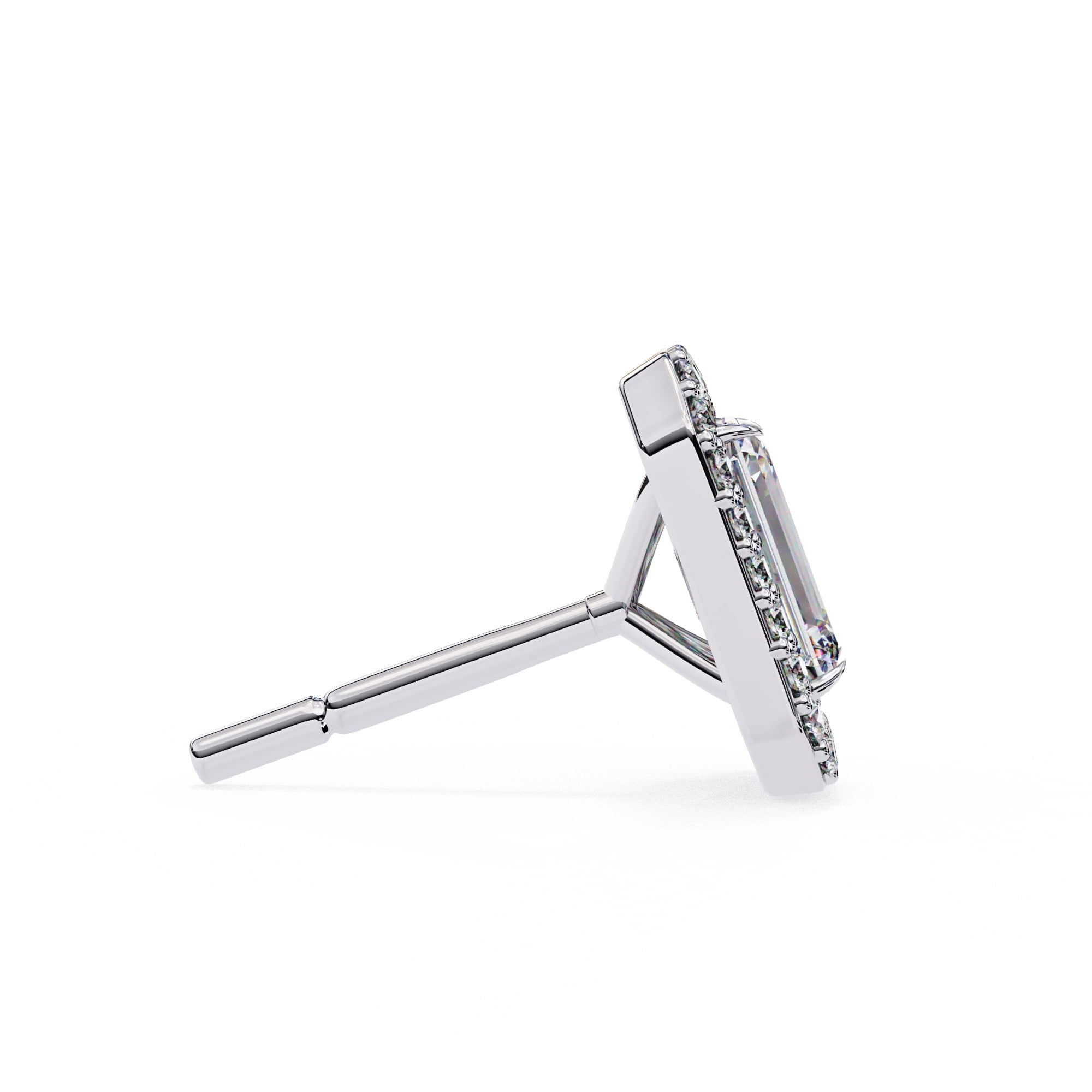 Emerald Diamond Stud Earrings Halo Style