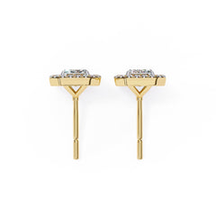 Emerald Diamond Stud Earrings Halo Style
