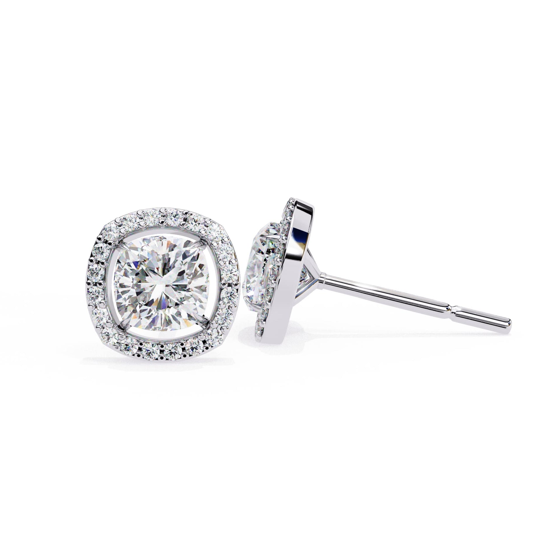Halo Cushion Lab Grown Diamond Stud Earrings