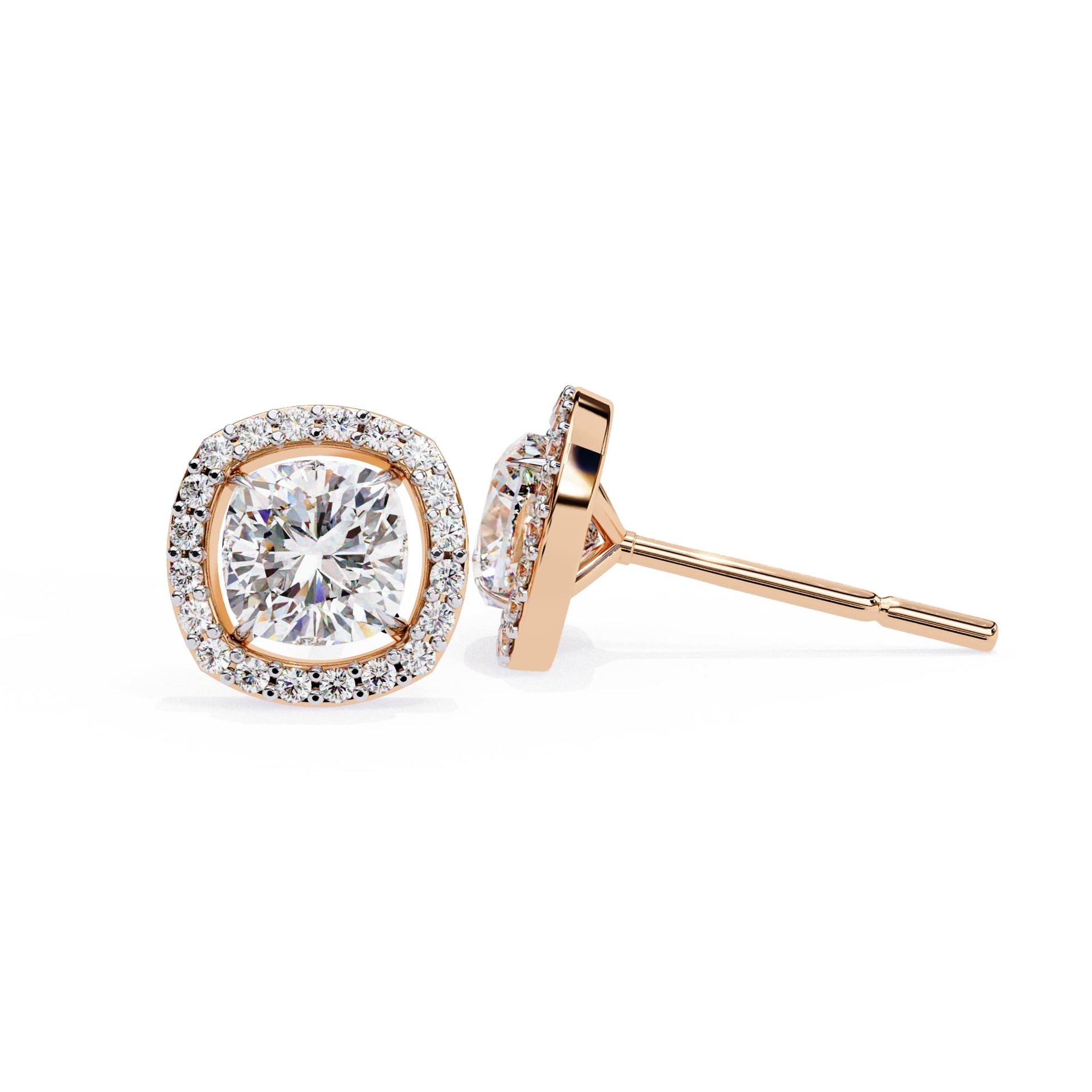 Halo Cushion Lab Grown Diamond Stud Earrings