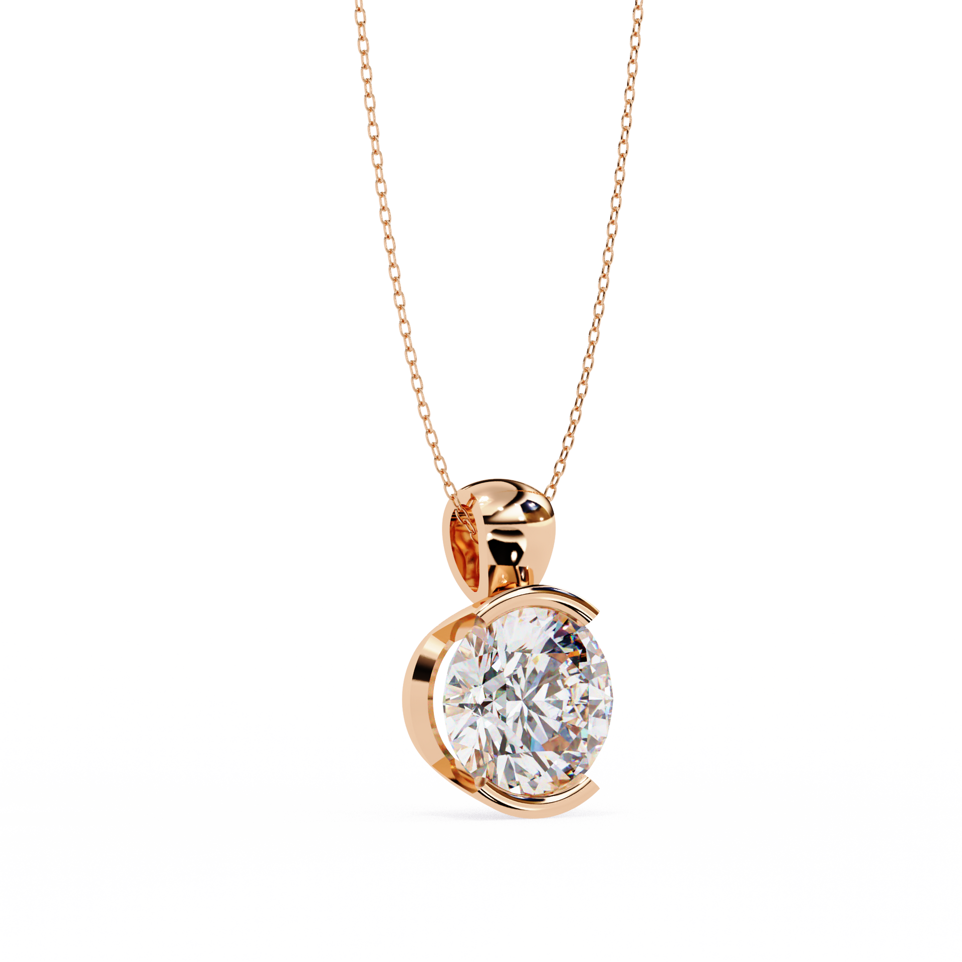 Round Lab Grown Diamond Half Bezel Pendant