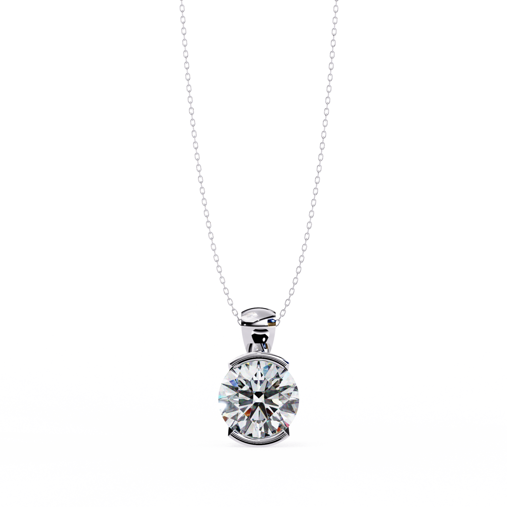 2.20 Carat Round Lab Grown Diamond Half Bezel Pendant