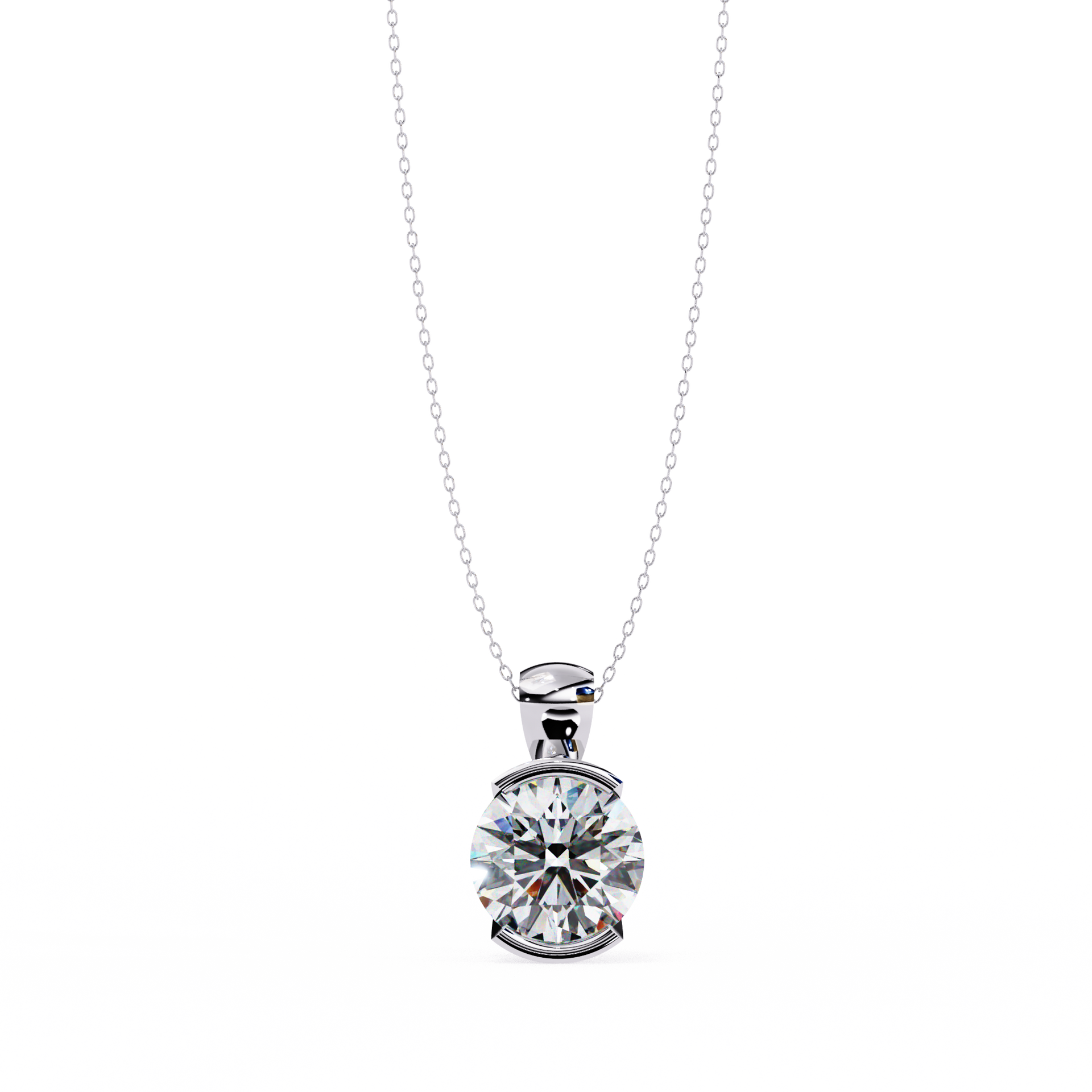 Round Lab Grown Diamond Half Bezel Pendant