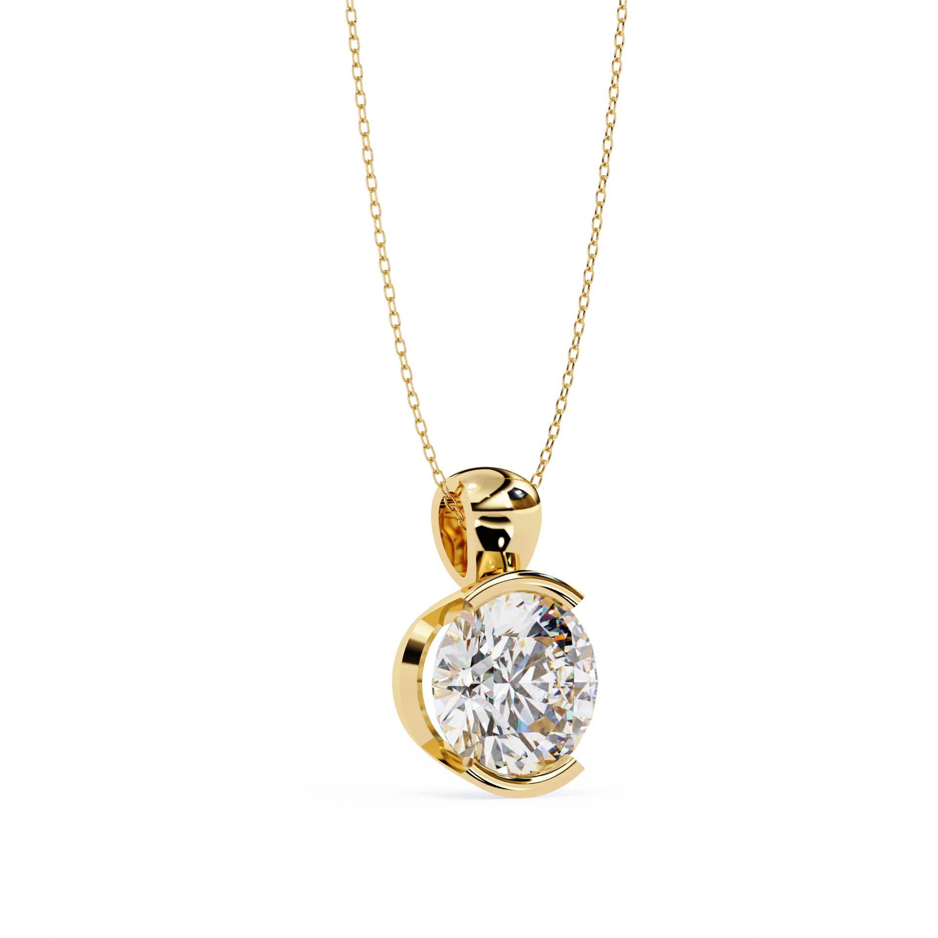 Round Lab Grown Diamond Half Bezel Pendant