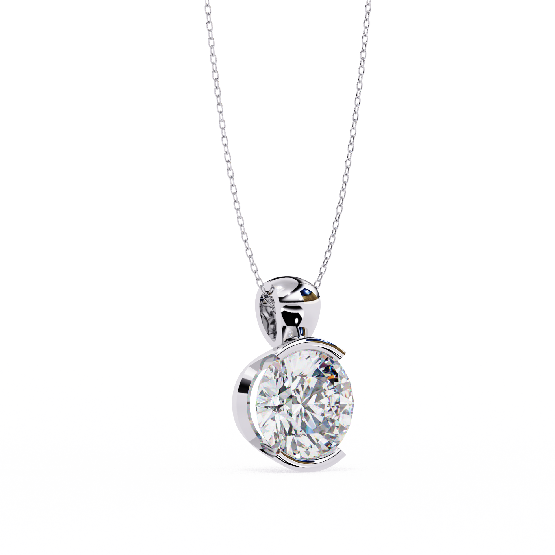 Round Lab Grown Diamond Half Bezel Pendant