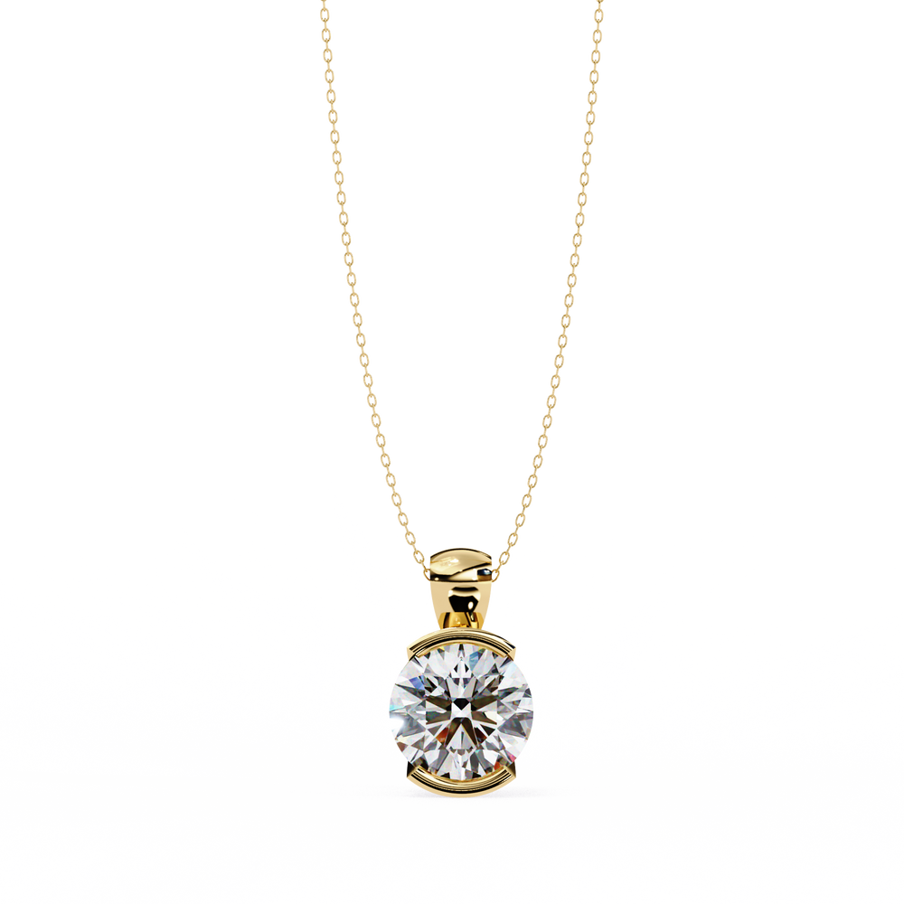 2.20 Carat Round Lab Grown Diamond Half Bezel Pendant Necklace