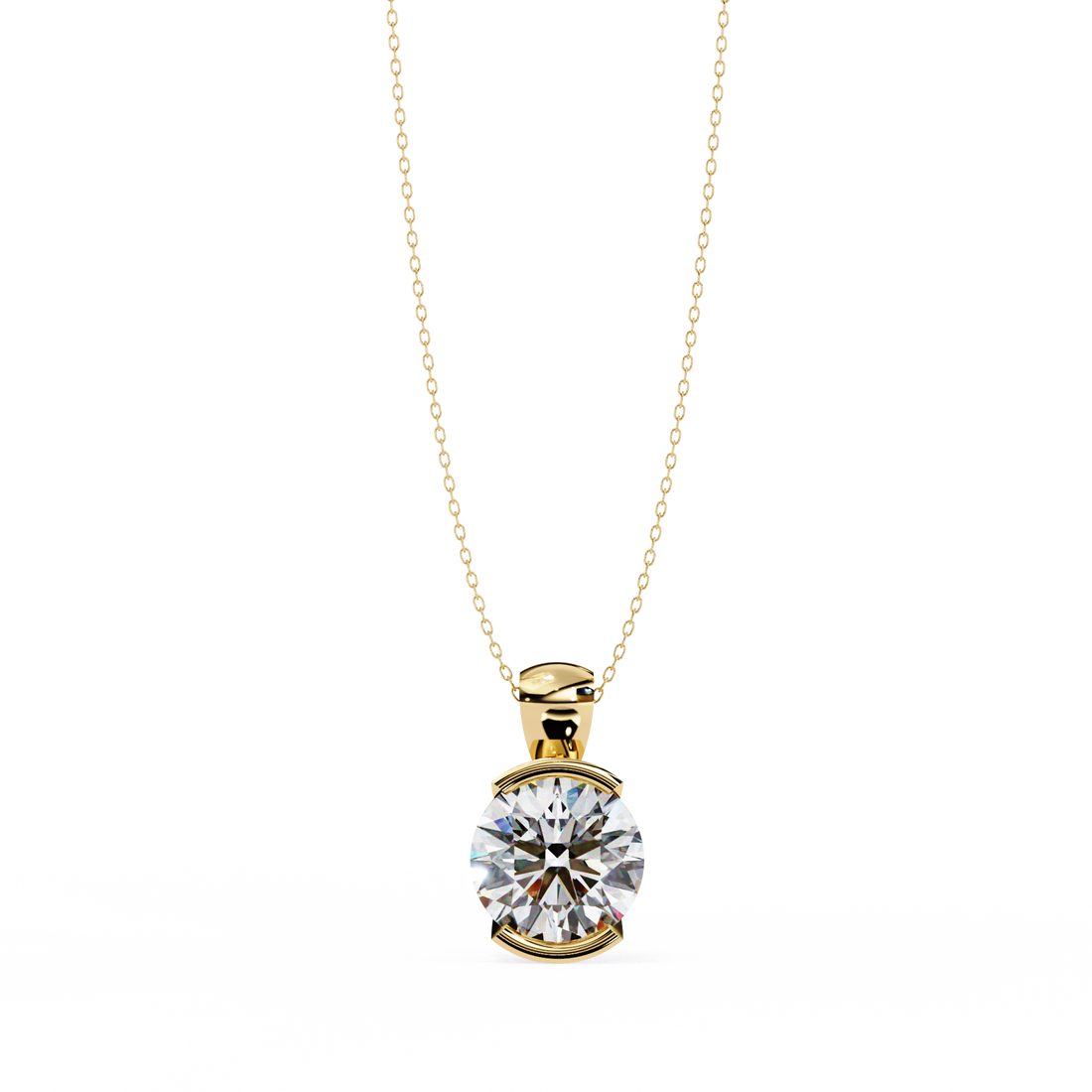 2.20 Carat Round Lab Grown Diamond Half Bezel Pendant