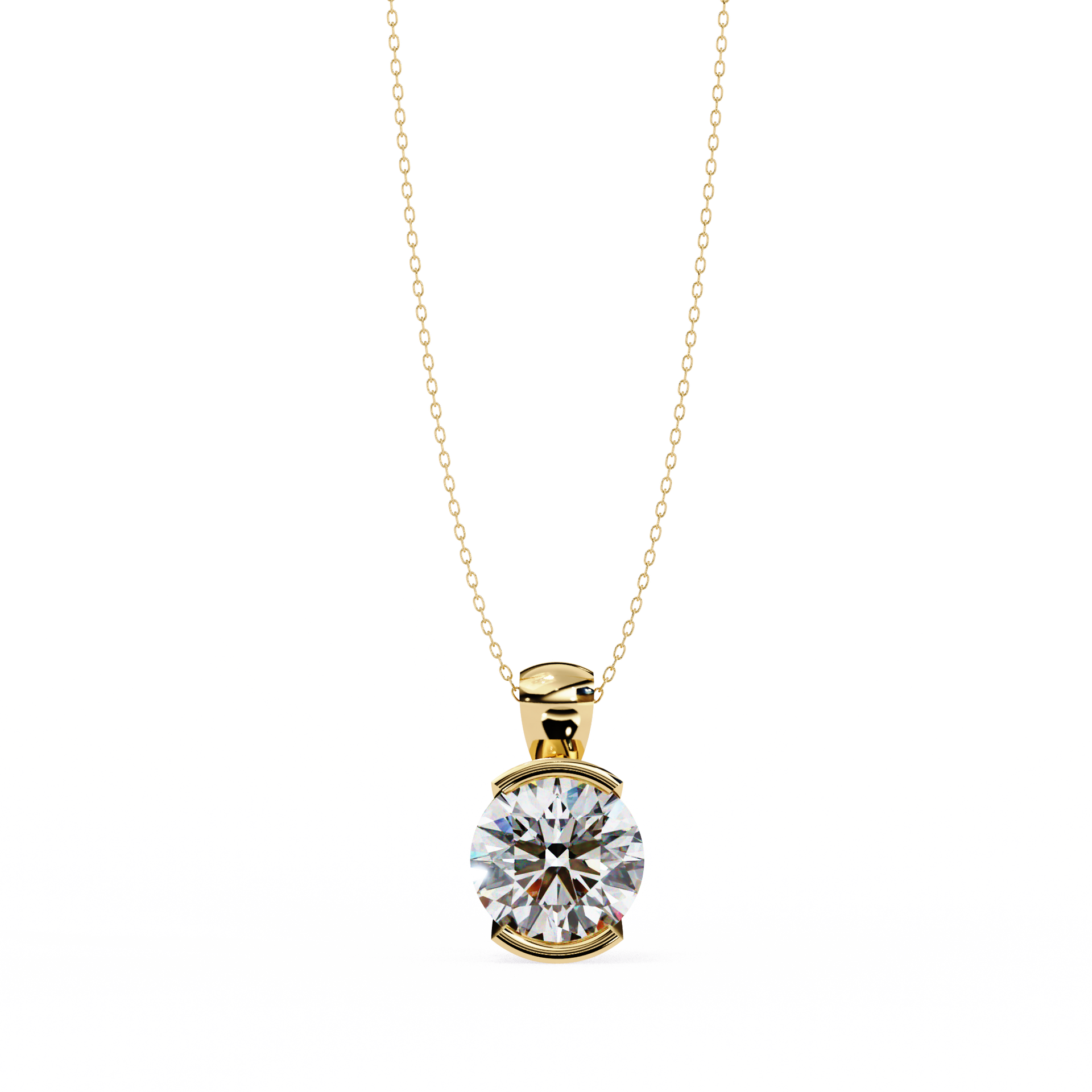 Round Lab Grown Diamond Half Bezel Pendant