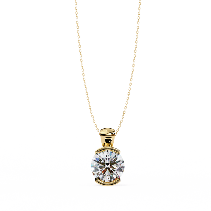 2.20 Carat Round Lab Grown Diamond Half Bezel Pendant Necklace