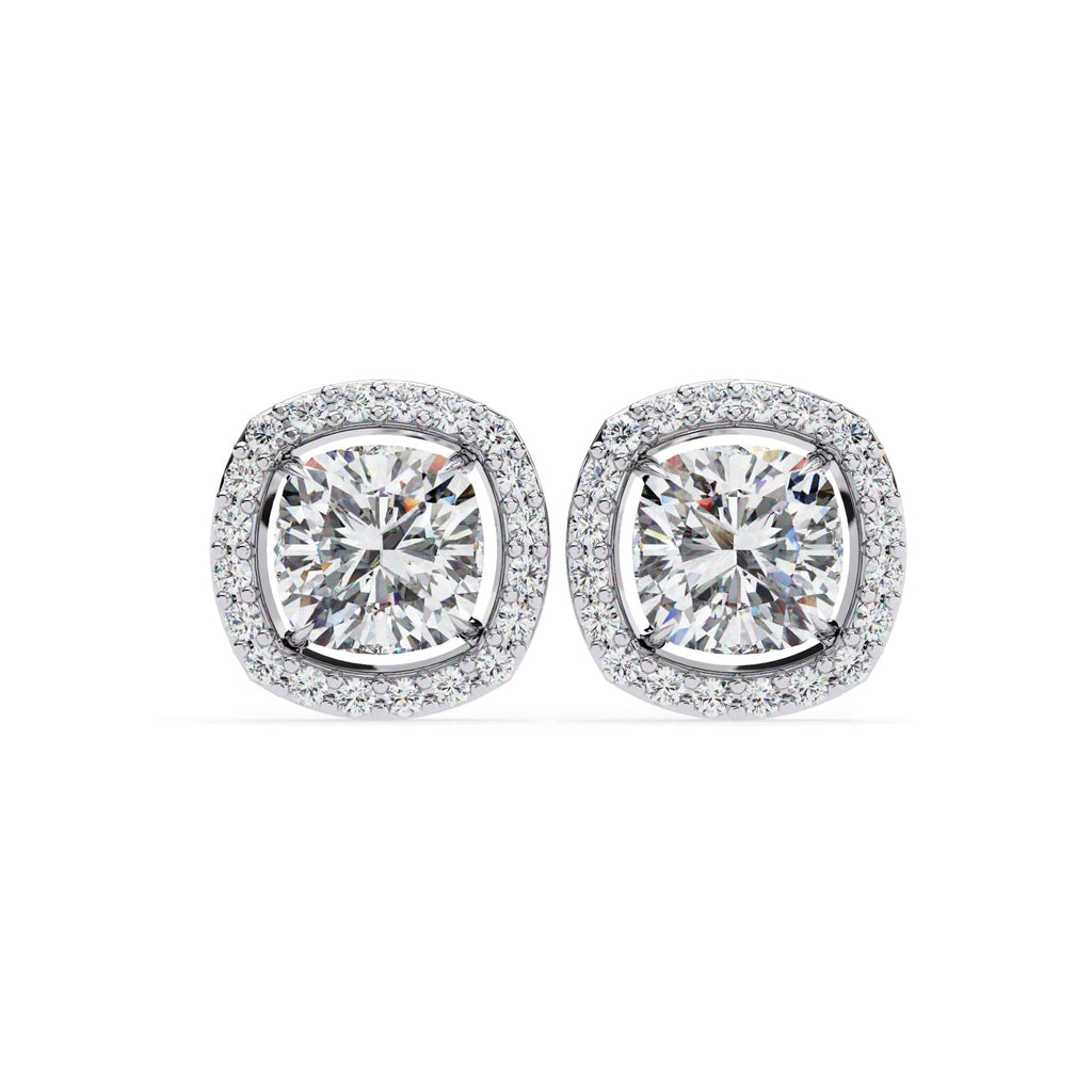 1.92 Carat Halo Cushion Cut Lab Created Diamond Tiny Stud Earrings