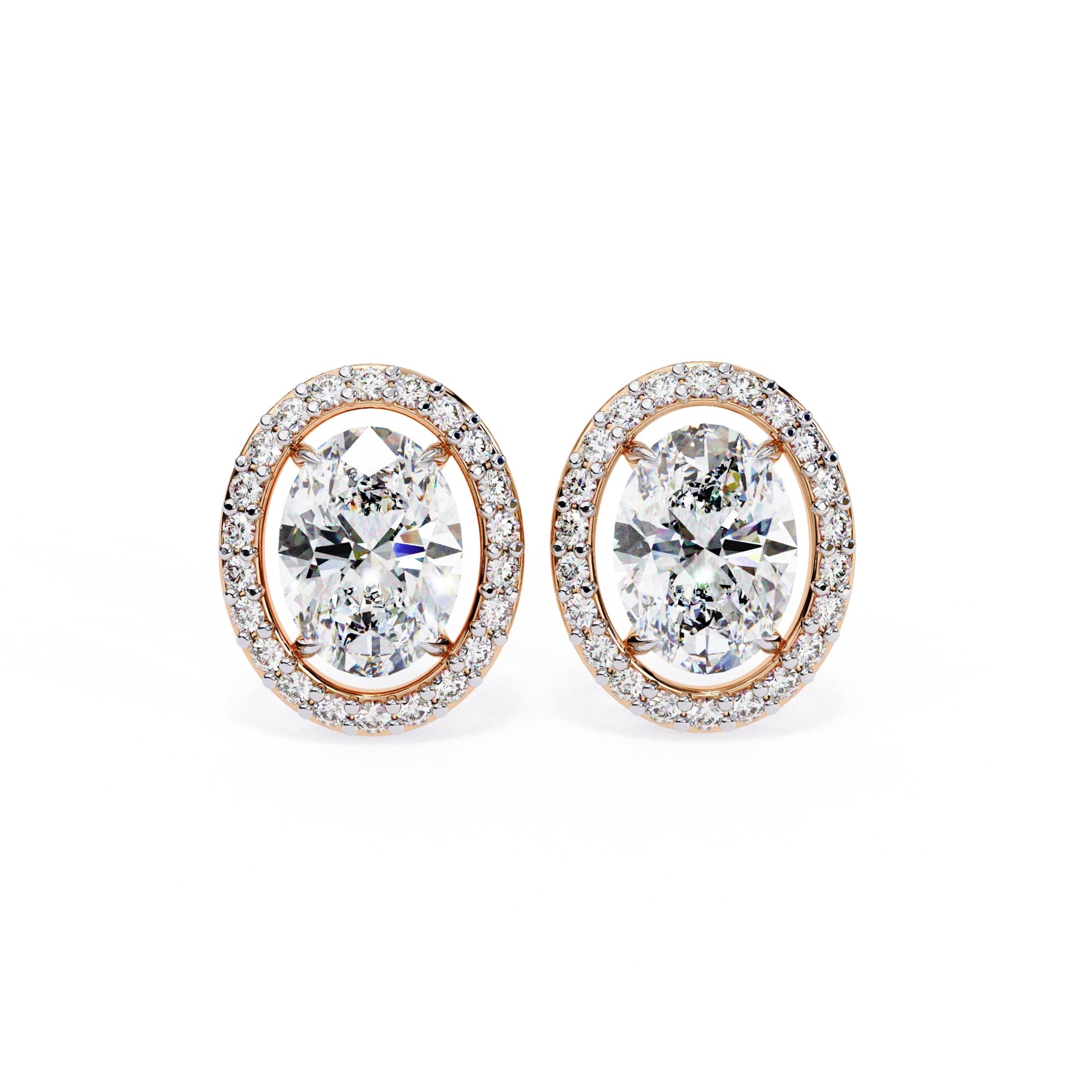 Lab Grown Oval Diamond Halo Stud Earrings