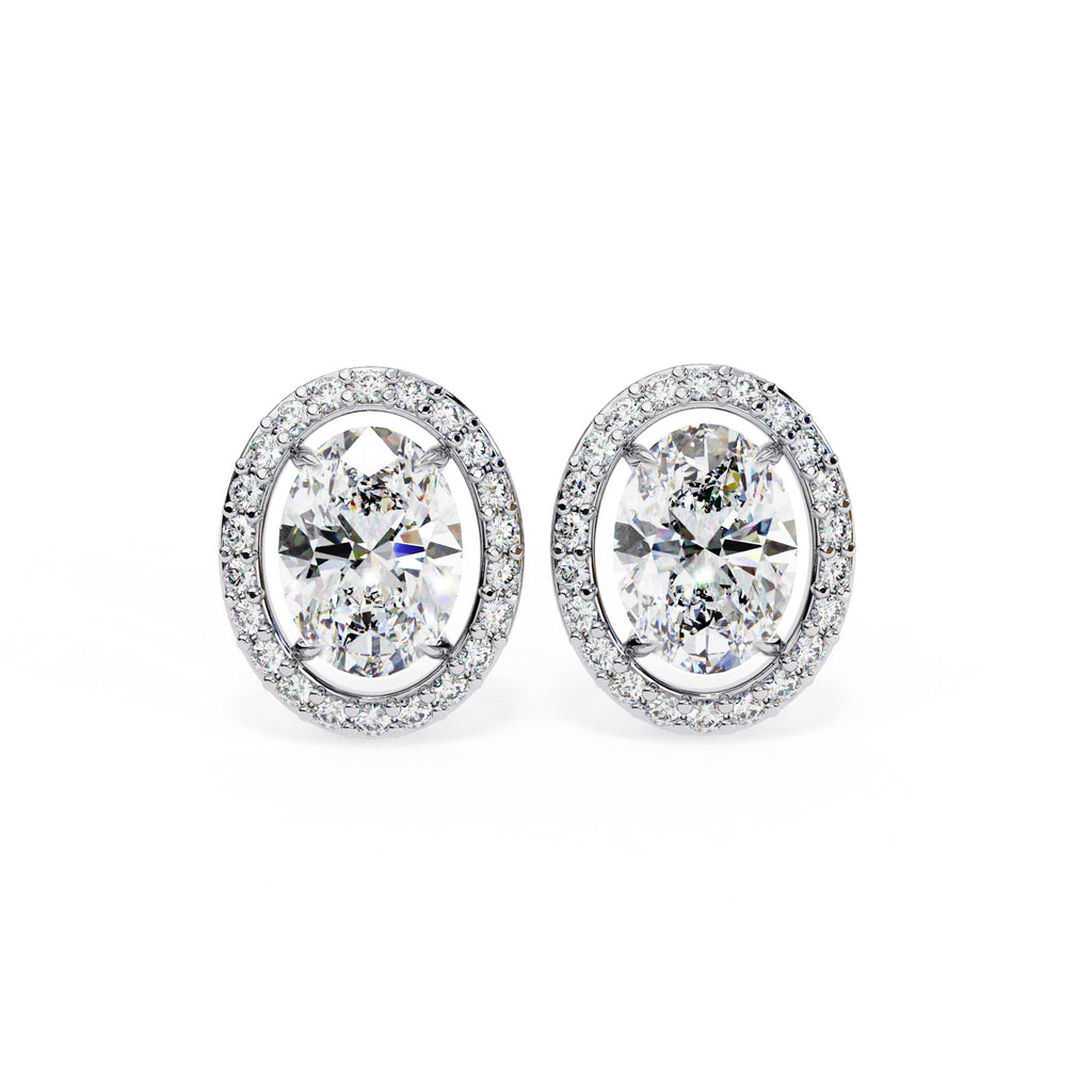 1.94 Carat Lab Grown Oval Shape Diamond Halo Stud Earrings