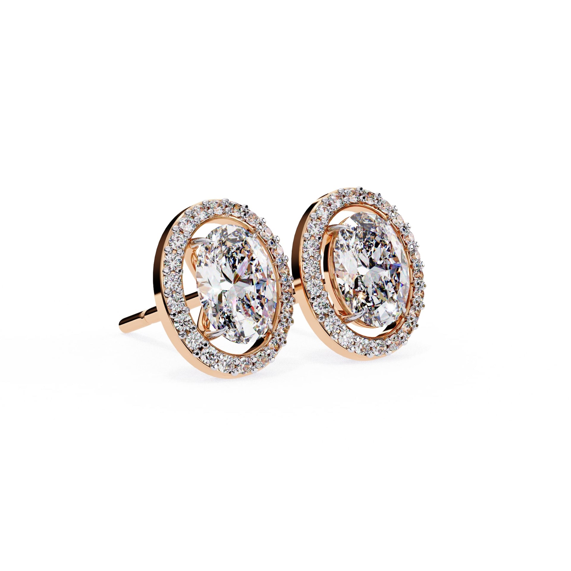 Lab Grown Oval Diamond Halo Stud Earrings