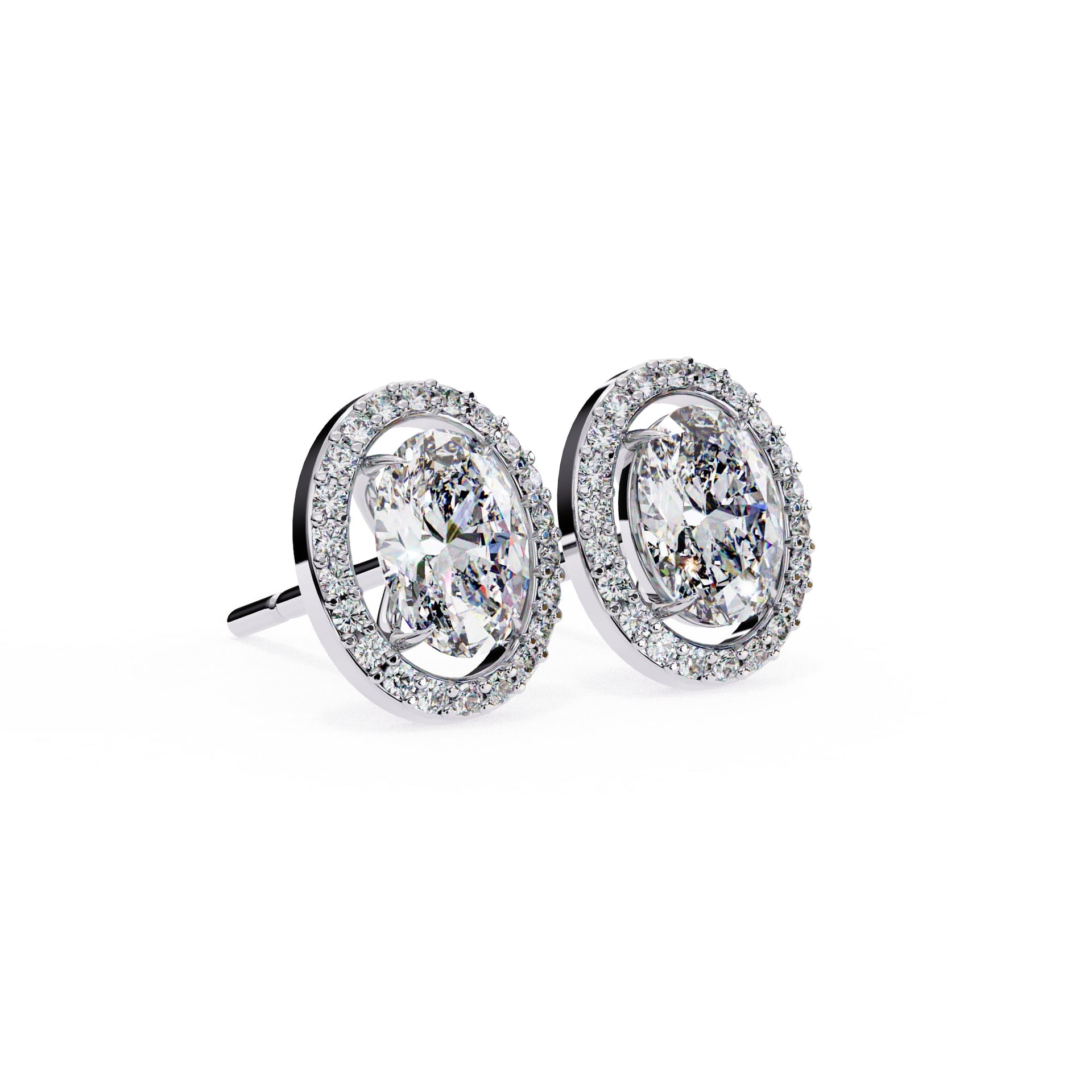 Lab Grown Oval Diamond Halo Stud Earrings