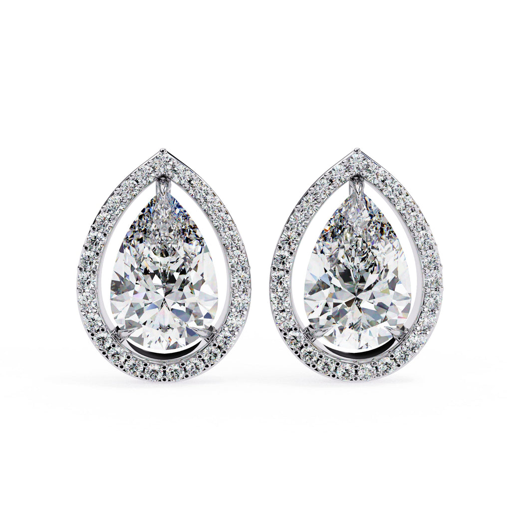 1.62 Carat Tear Drop Lab Created Halo Diamond Stud Earrings