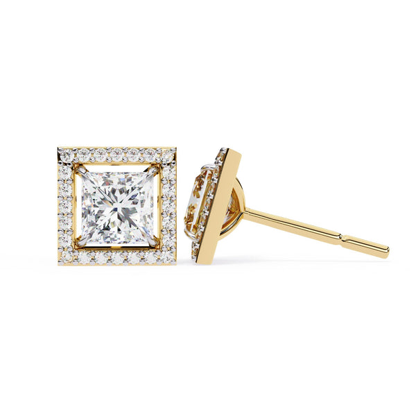 Princess Cut Lab Diamond Halo Stud Earrings